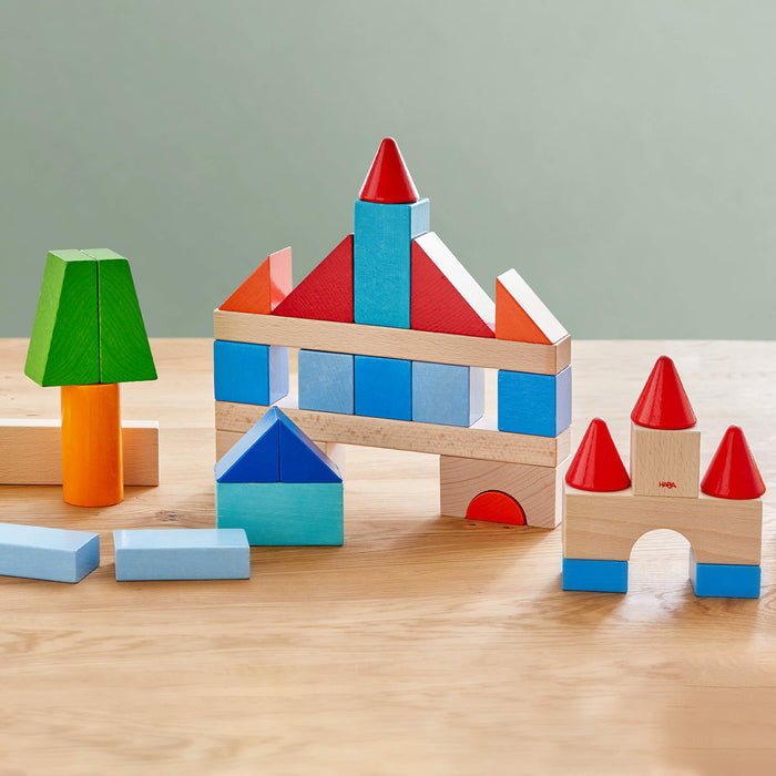 Colored Wooden Building Blocks - 46 Piece Set - Nature Baby Outfitter