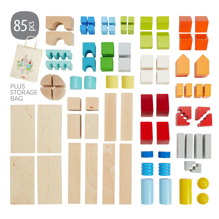 Colored Wooden Building Blocks - 85 Piece Set - Nature Baby Outfitter