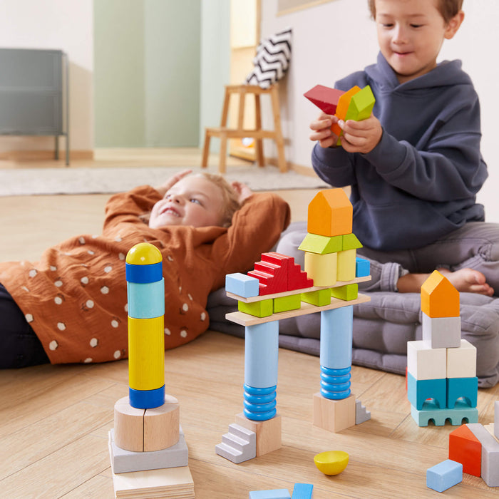 Colored Wooden Building Blocks - 85 Piece Set - Nature Baby Outfitter