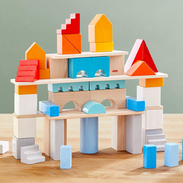 Colored Wooden Building Blocks - 85 Piece Set - Nature Baby Outfitter