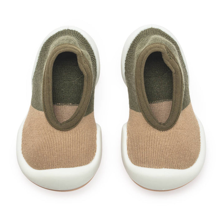 Beige & Olive Color Block Baby Crib Shoes