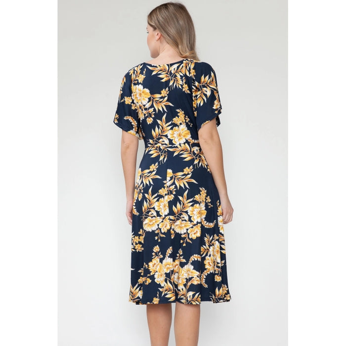 Navy Maternity Floral Spring Midi Dress