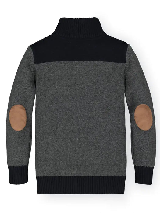 Contrast Sweater with Elbow Patches Charcoal Heather and Black Nature Baby Outfitter