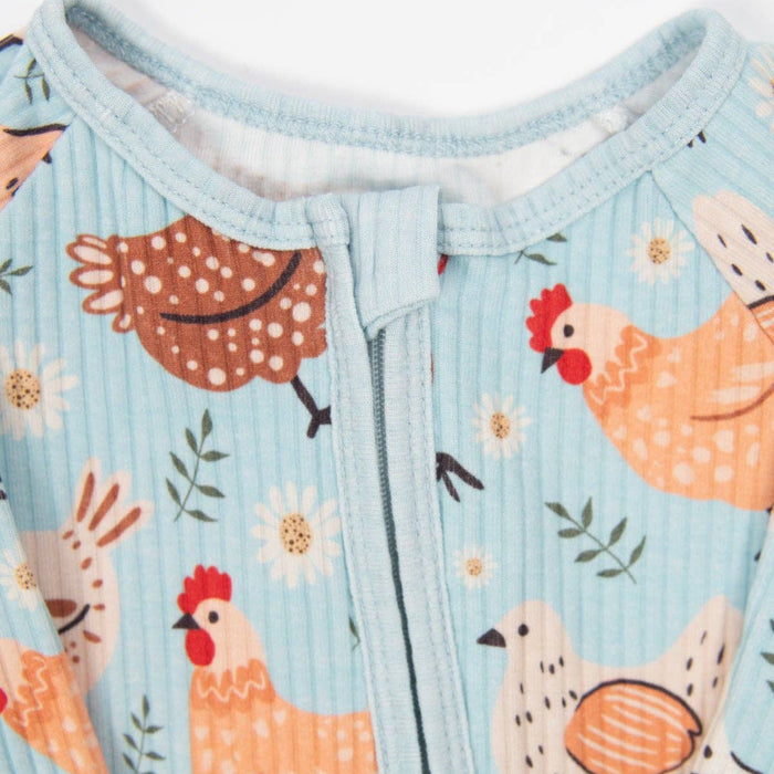 Blue Chickens & Blooms Ribbed Cotton Zippy Pajamas
