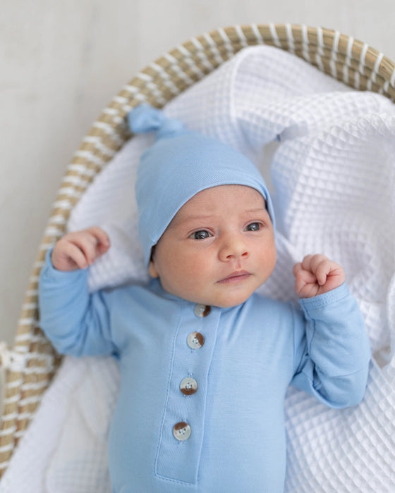 Baby Blue Knotted Gown & Hat Set