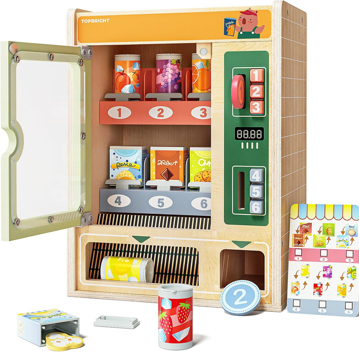 Wooden Vending Machine Set with Snacks