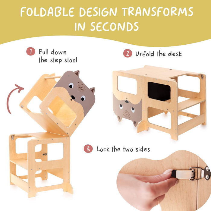 Convertible Toddler Tower - 4-in-1 Montessori Step Stool & Desk
