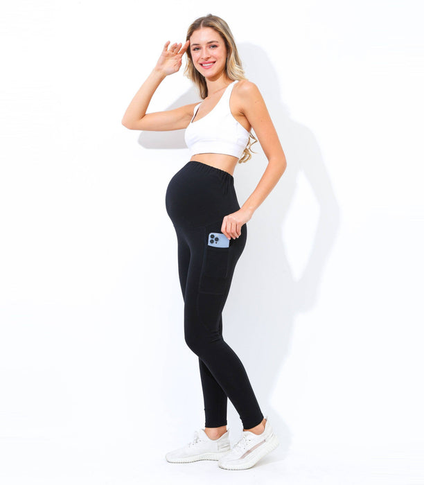 Black Pregnancy Yoga Pants with Pockets Maternity Tights