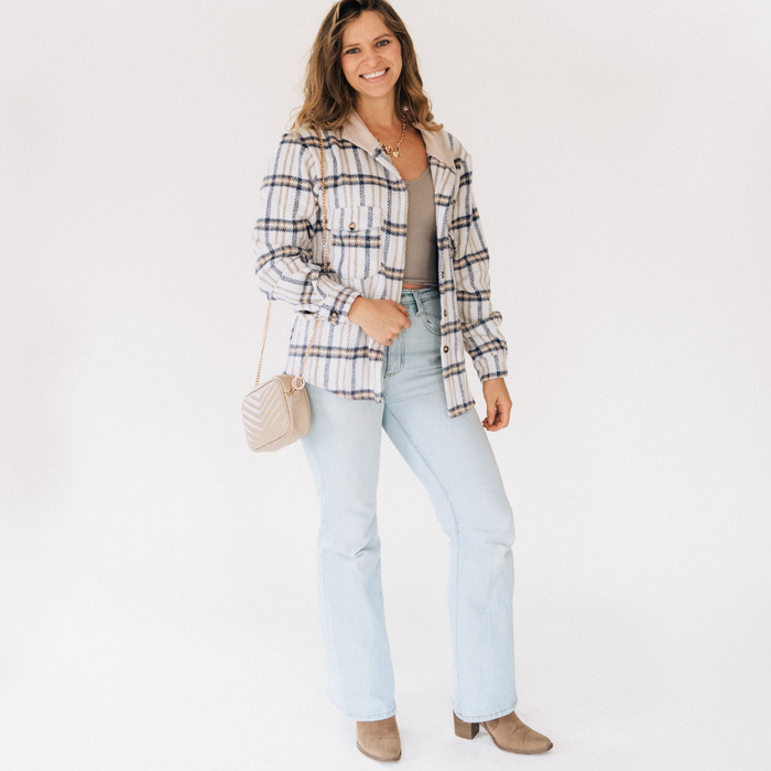 Cream & Navy Plaid Flannel - Adult