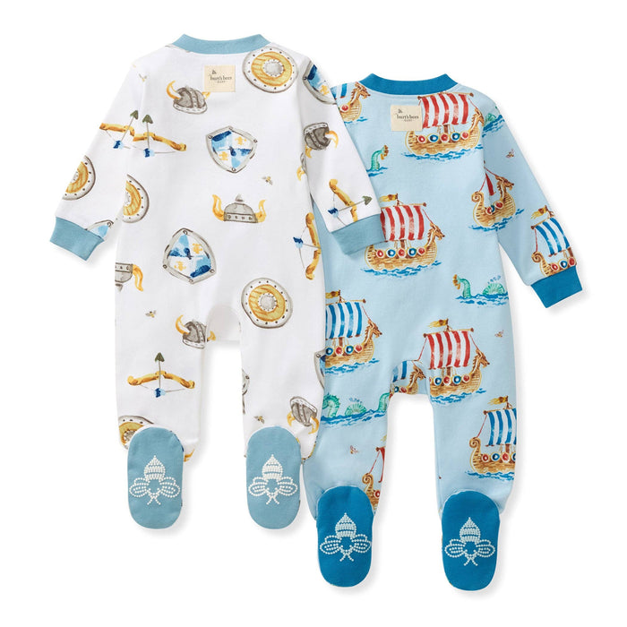 2 Pack Nordic Hero & Viking Ships Organic Cotton Sleep & Play Footed