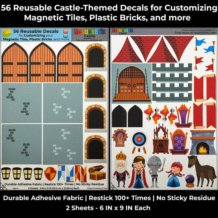 Castle: Reusable Decals for Customizing Magnetic Tiles, Plastic Bricks, and more
