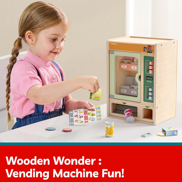 Wooden Vending Machine Set with Snacks