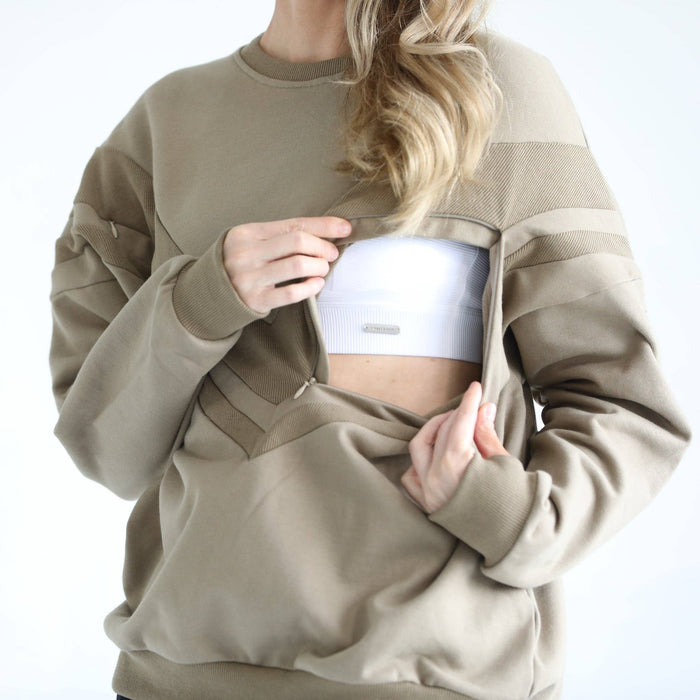 Dark Olive Isabella Oversized Nursing & Pregnancy Sweatshirt - Nature Baby Outfitter