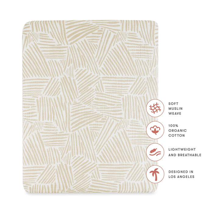 T29233,Babyletto,Oat Stripe Muslin All-Stages Midi Crib Sheet in GOTS Certified Organic Cotton