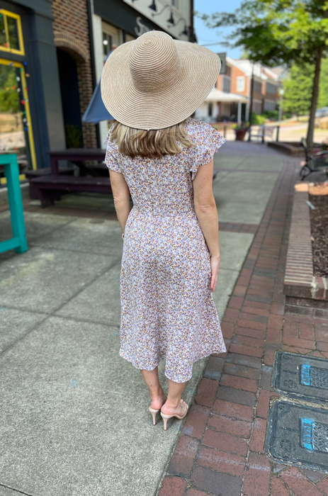 Belted Midi with Pockets- Beige Floral