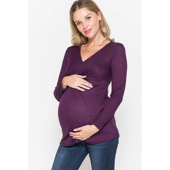 Dark Plum Knotted Long Sleeve Maternity Top