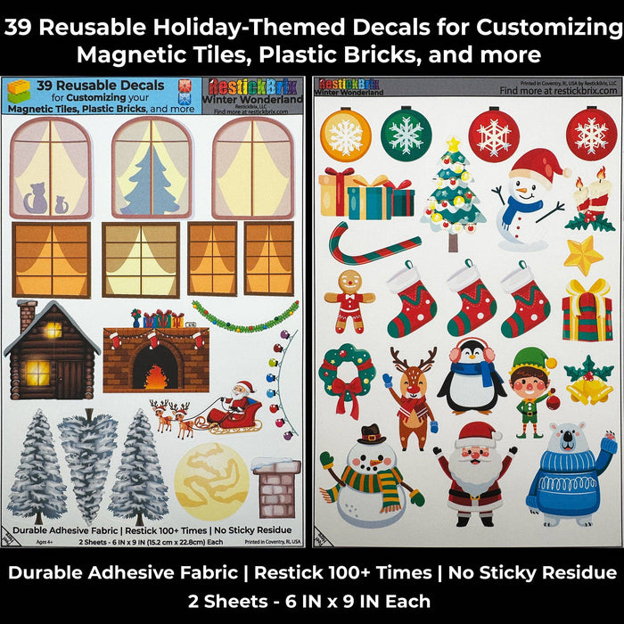 Winter Wonderland: Reusable Decals for Customizing Magnetic Tiles, Plastic Bricks, and more