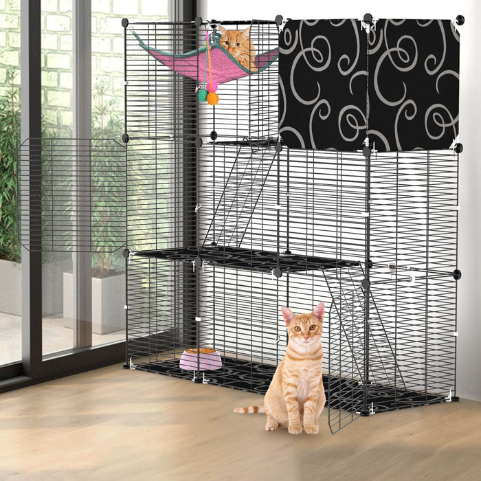 3-Tier Cat Cage Enclosure Indoor Cat Cage Playpen With Hammock Toy Ball Ladder DIY Iron Wire Cat House Kennels Crate For 1-2 Cats Ferret Rabbit Small