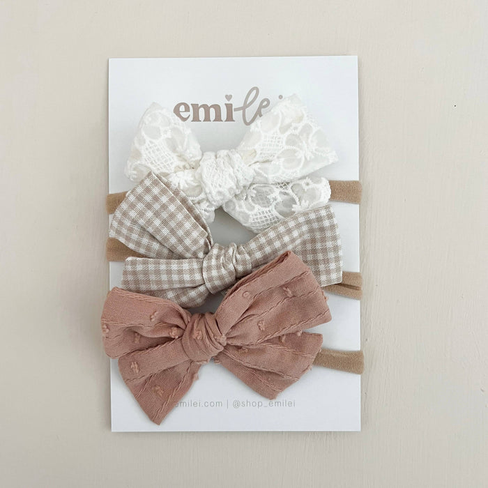 Gingham and Brown Nylon Stretchy Bow Headband Set (3)