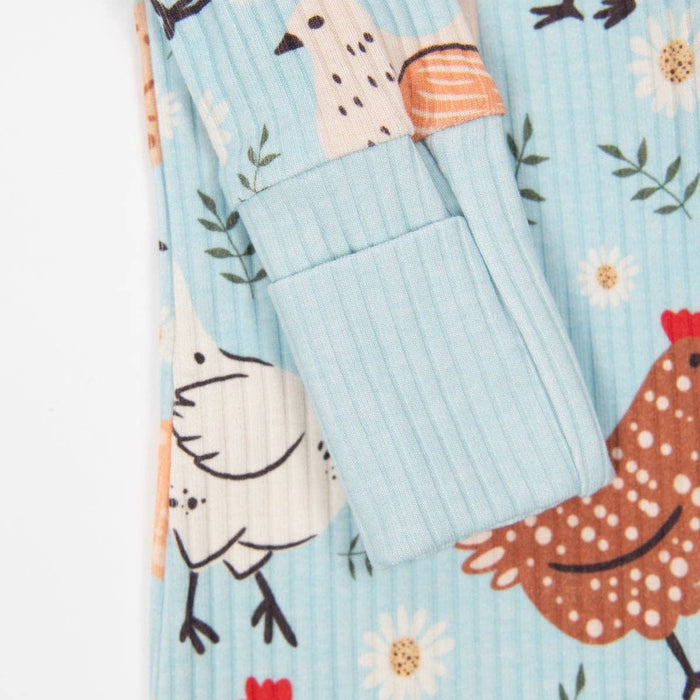 Blue Chickens & Blooms Ribbed Cotton Zippy Pajamas