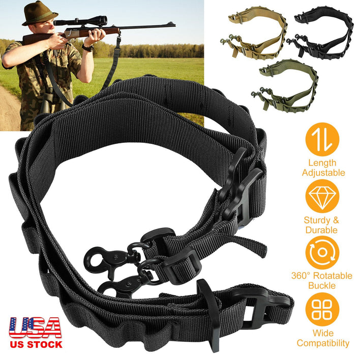 Tactical Shotgun Sling 2 Point Gun Sling Adjustable Shoulder Strap Rifle Shotgun Belts w/ 15-Shell Holders