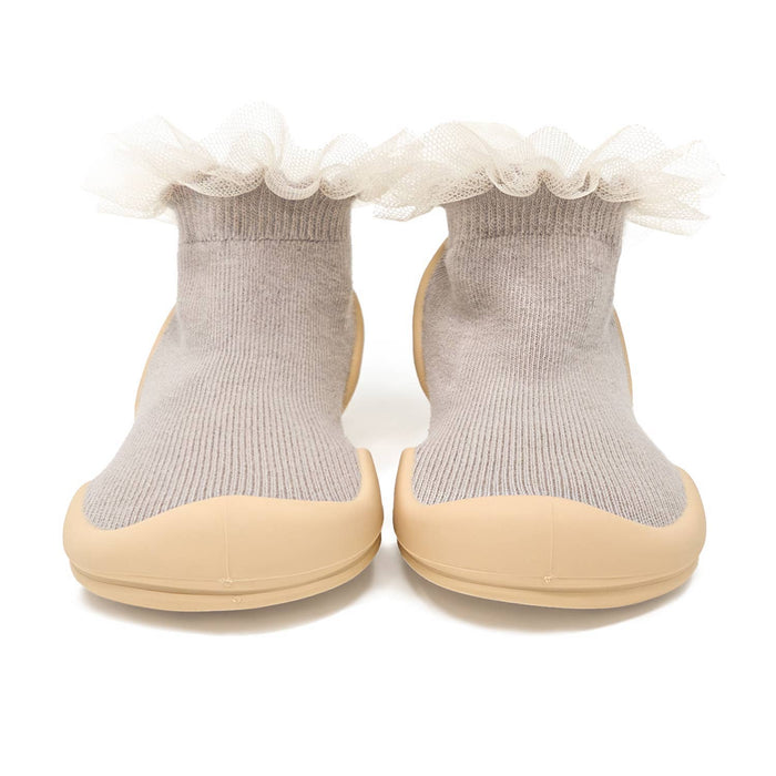 Tulle Trim Beige Minimalist Baby Crib Shoes