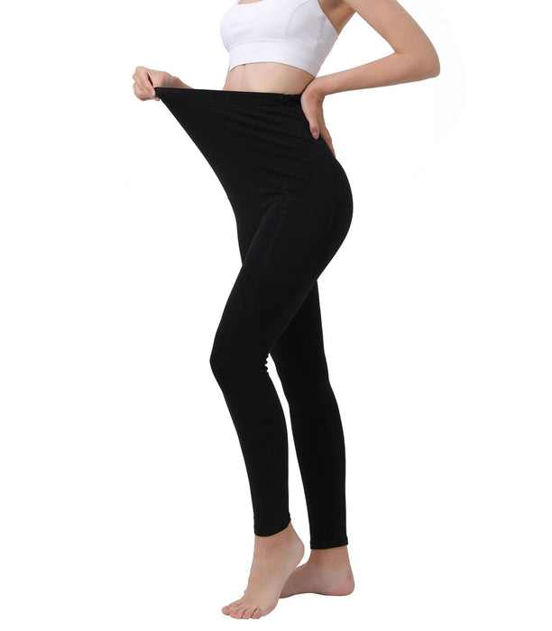 Black Pregnancy Yoga Pants with Pockets Maternity Tights