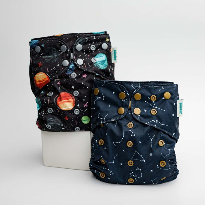 Space and Sky: Essentials Pocket Cloth Diaper with Athletic Wicking Jersey, Grows with your Baby