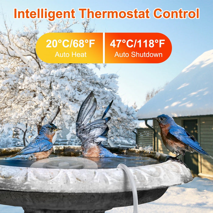 70W Outdoor Bird Bath Heater Winter Deicer with Thermostat, Auto Shutoff & Waterproof Design