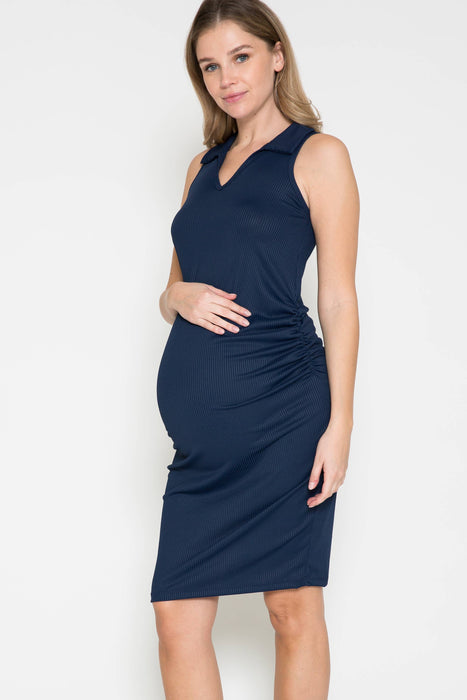Maternity Ribbed Office Dress with Collar