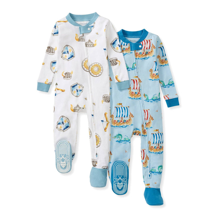 2 Pack Nordic Hero & Viking Ships Organic Cotton Sleeper Footed