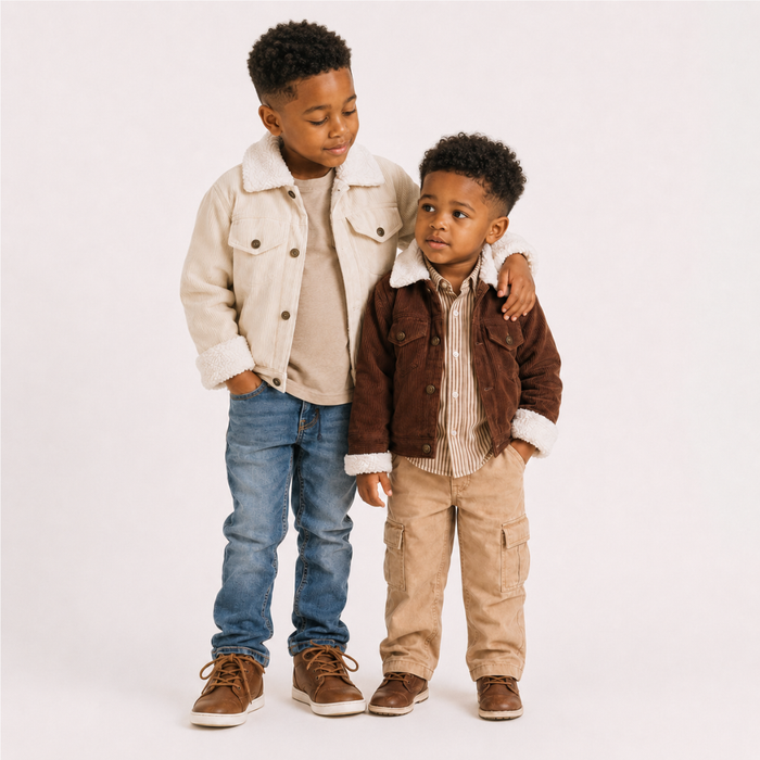 Sherpa Collar Coffee Brown Corduroy Jacket-Child