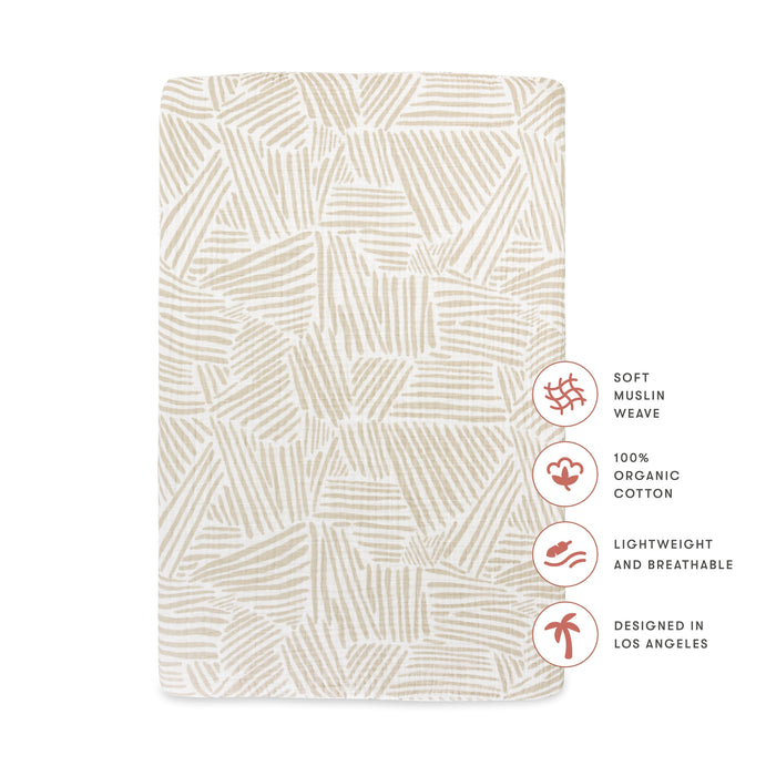 T29236,Babyletto,Oat Stripe Muslin Mini Crib Sheet in GOTS Certified Organic Cotton