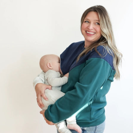 Forest Green/Navy/Gray Crewneck Velour Interior Diagonal Zip Sweatshirt