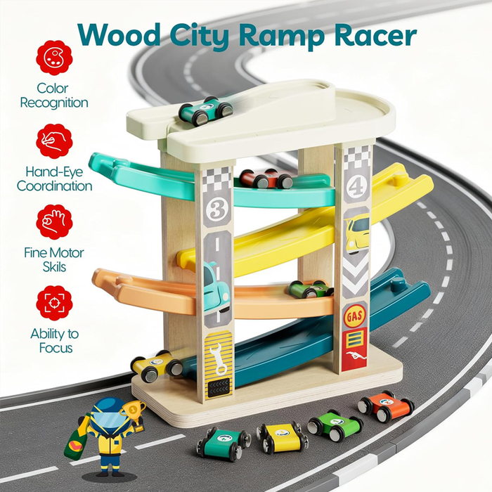 Toddler Wooden Race Track Car Ramp