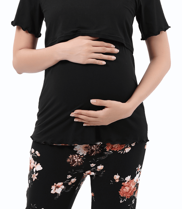 Black Maternity Pajama Set 3-in-1 Bump and Nursing Friendly