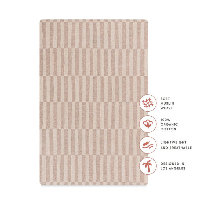 T30636,Babyletto,Cocoa Stripe Muslin Mini Crib Sheet in GOTS Certified Organic Cotton