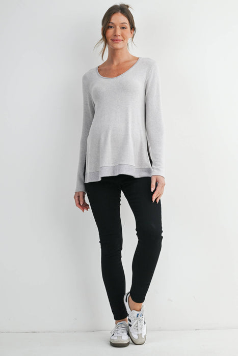 Heather Gray Maternity Soft Knit Long Sleeve Pullover Top