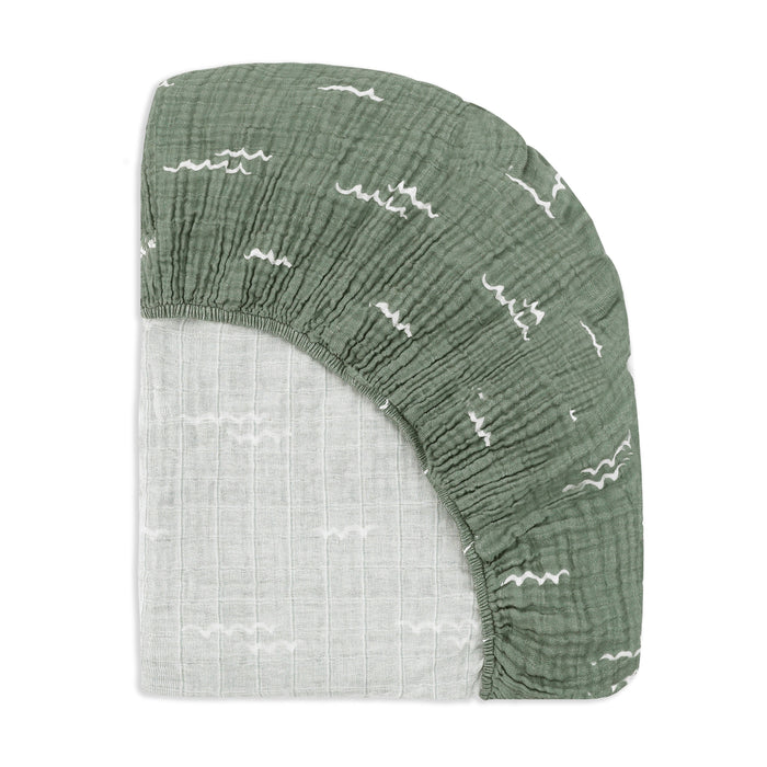 T27133,Babyletto,Ocean Waves Muslin All-Stages Midi Crib Sheet in GOTS Certified Organic Cotton