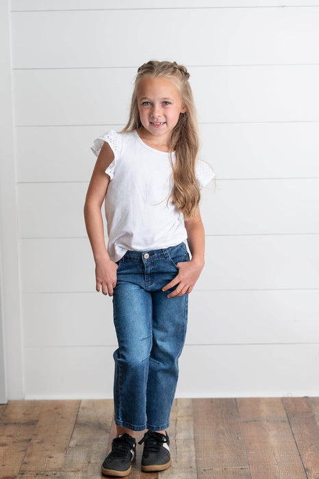 Kids Dark Wash Denim Horse Shoe Wide Leg Fall Winter Jeans