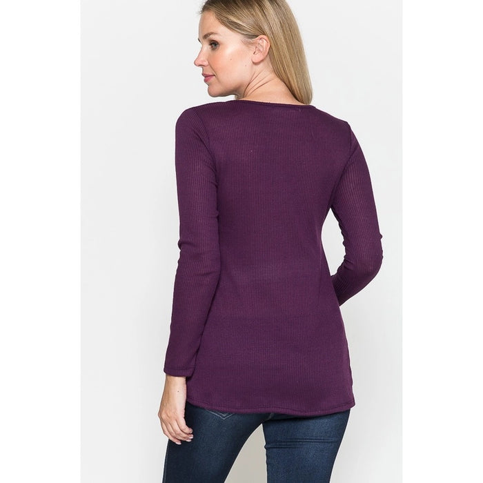 Dark Plum Knotted Long Sleeve Maternity Top