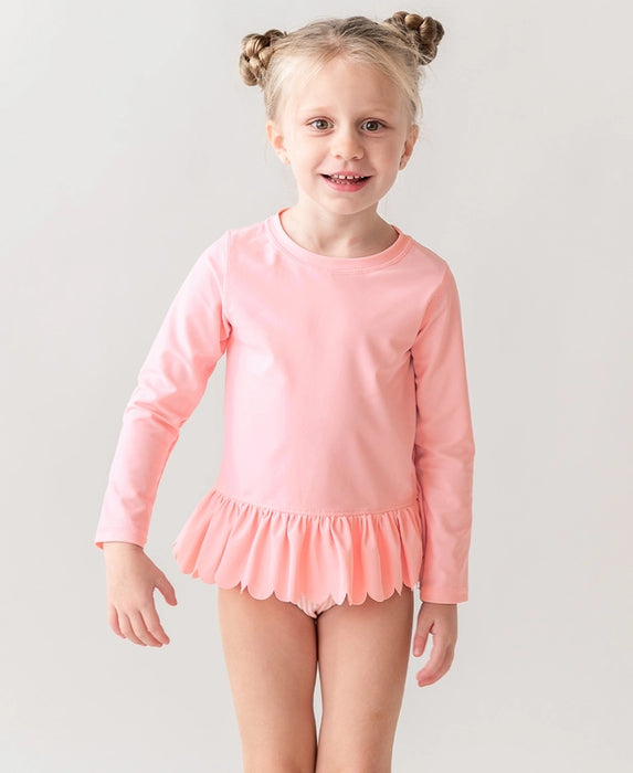 Pink Scalloped Hem Long Sleeve Rash Guard