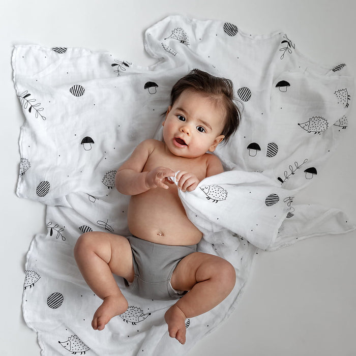 Hedgehog and mushrooms bamboo swaddle - Nature Baby Outfitter