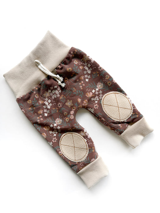 Taupe Wildflowers Knee Patch Joggers
