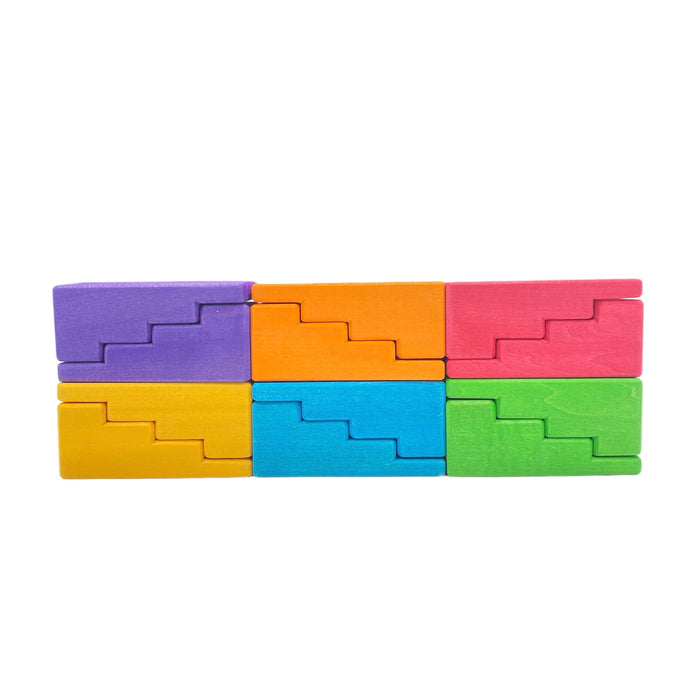 12-Piece Stained Stepped Roof Building Block Set — Primary Rainbow Colors