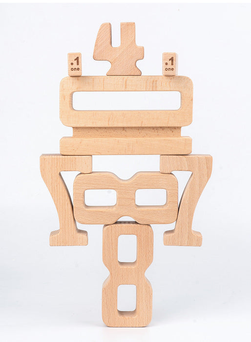 32 Pcs Wooden Math Number Building Blocks Set with Tray