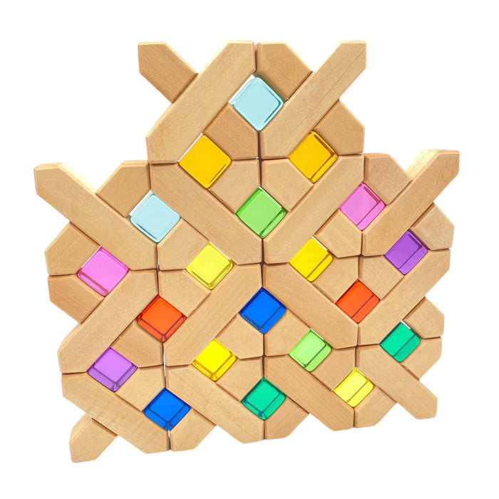 32-Piece Wooden X-Shape Building Blocks Set with Storage Tray
