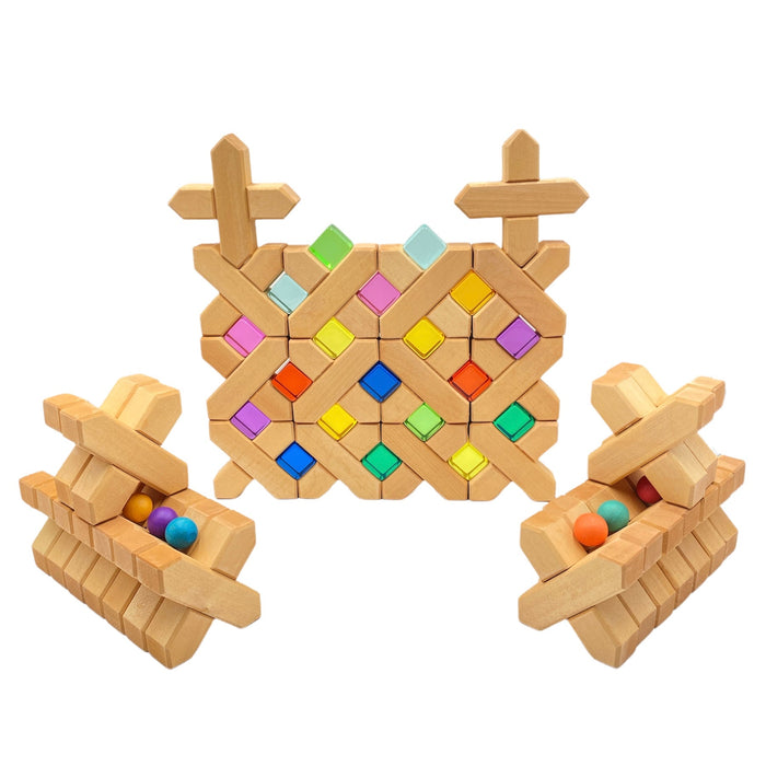 32-Piece Wooden X-Shape Building Blocks Set with Storage Tray