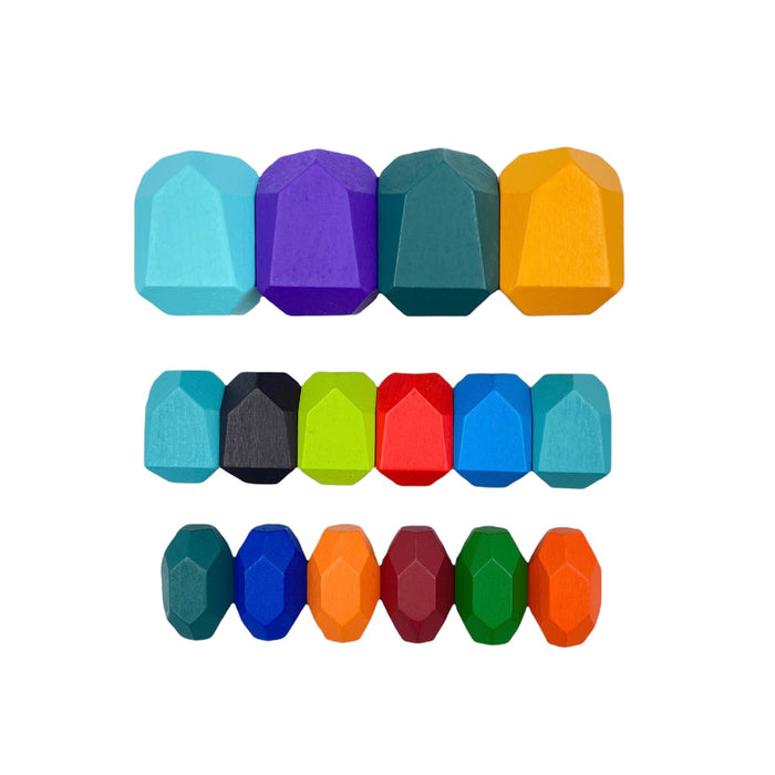 16-Piece Wooden Balancing Stones Stacking Blocks – Primary Colors