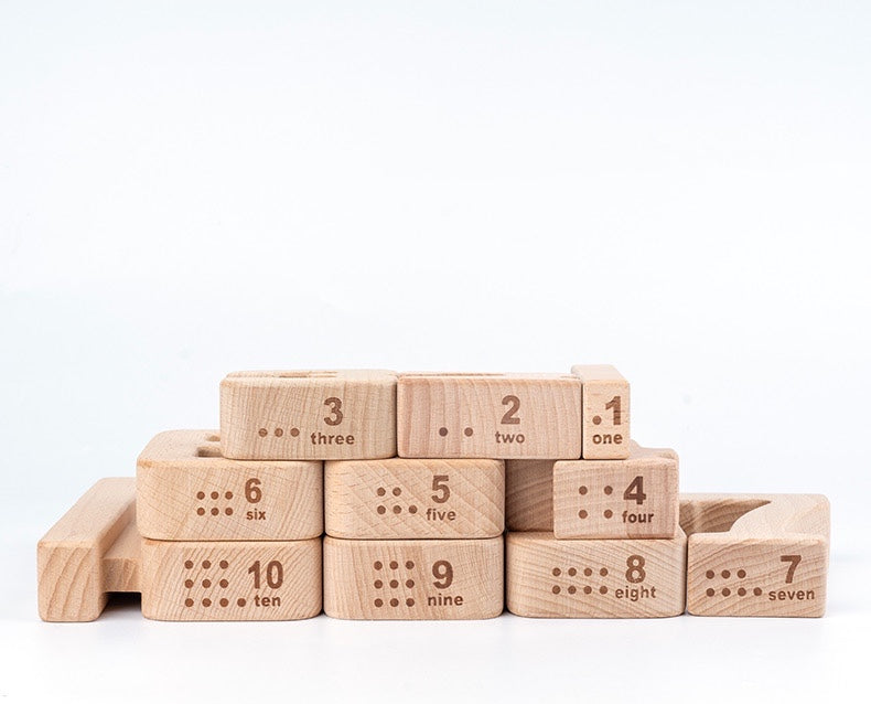 32 Pcs Wooden Math Number Building Blocks Set with Tray